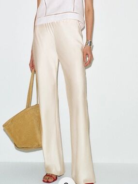 Reformation Gale Cream Wide-Leg Satin Pants
